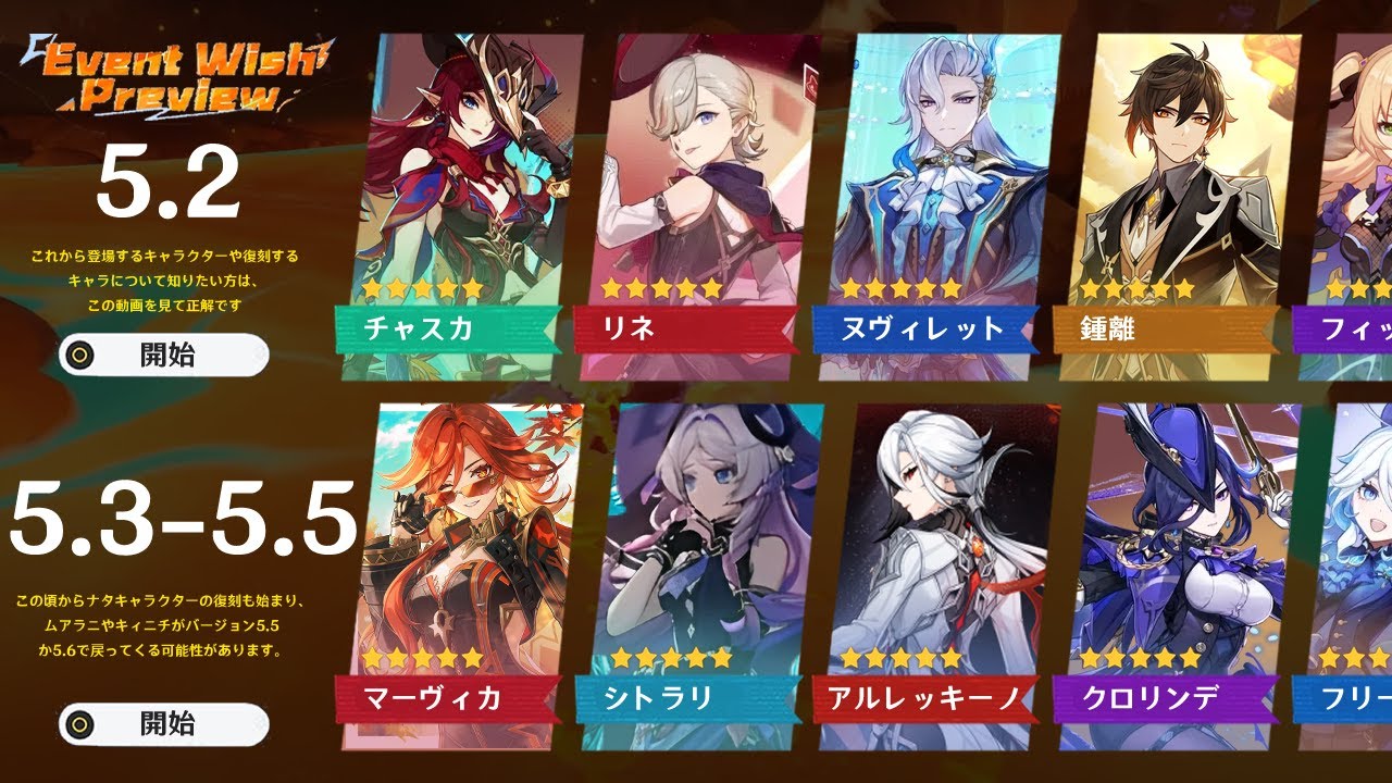 最新情報!Ver.5.2から5.5までの確定新キャラと復刻について!マーヴィカ、フリーナ、アルレッキーノ【原神/げんしん】