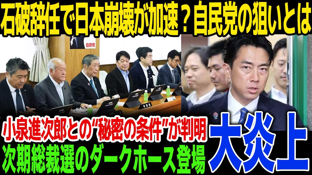 【修羅場】石破退陣の舞台裏を進次郎が激白！党内分裂と裏金問題で崩壊に向かう自民党の行方...高市早苗の支持急落で自民党完全崩壊の危機へ...